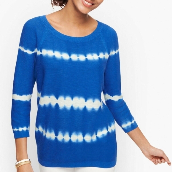 New Talbots Tie Dye Cobalt Blue Cotton Lightweight Soft Comfy Knit Sweater , L - Picture 1 of 12